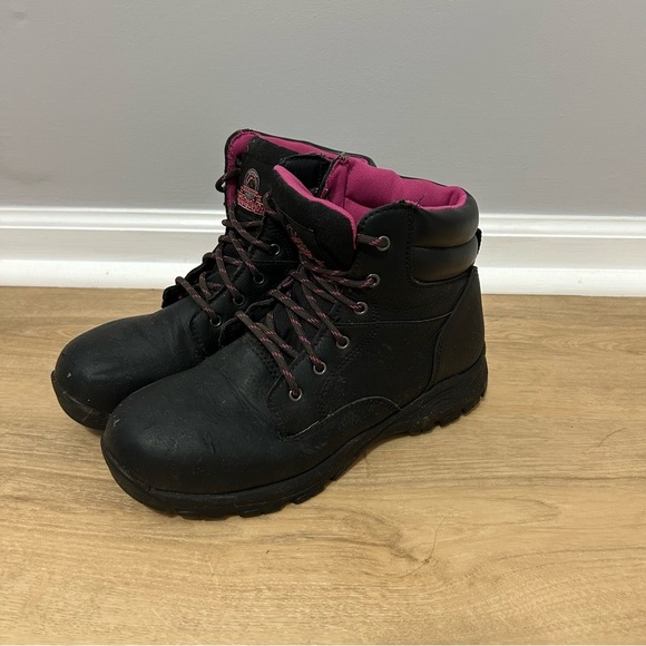 Brahma Women's Bevel Black Pink Steel Toe Work Lace Up Boots Size 10 - Picture 1 of 7